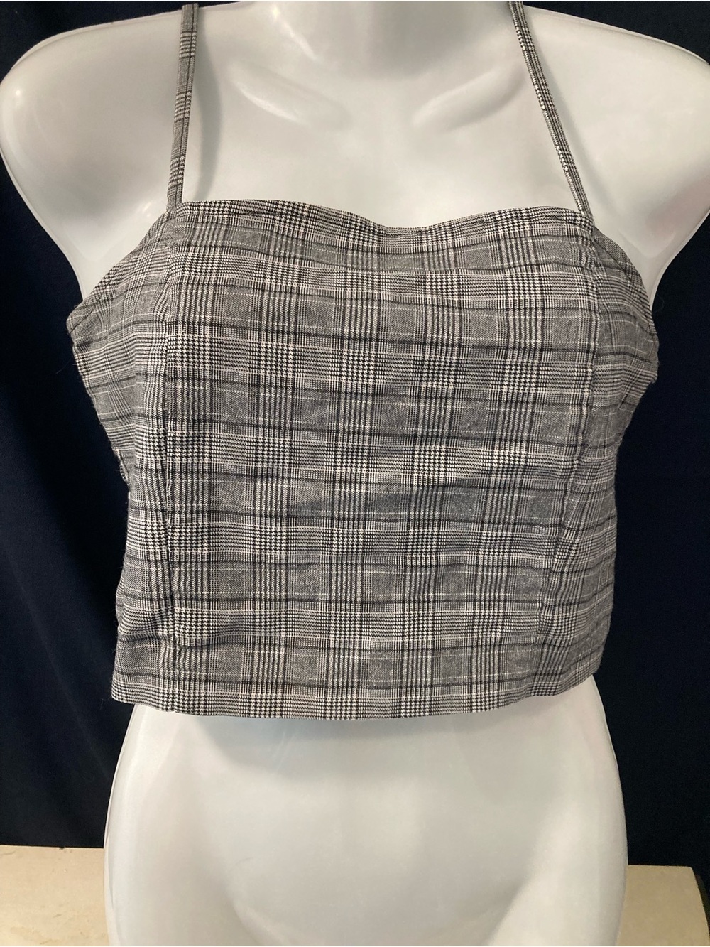 Twik Plaid Crop Cami Grey Checkered Top Small